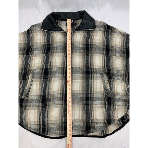 Blank NYC Checked Out Plaid Poncho Cape Jacket Quarter Zip Vegan Leather Collar - Picture 11 of 12